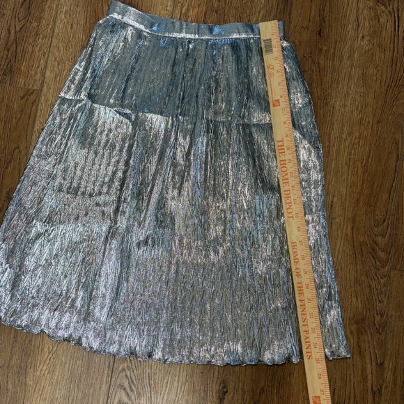 VTG 80s Evan Picone Silver Metallic Crinkle Pleated Midi Skirt ILGWU Made in USA - Picture 3 of 8